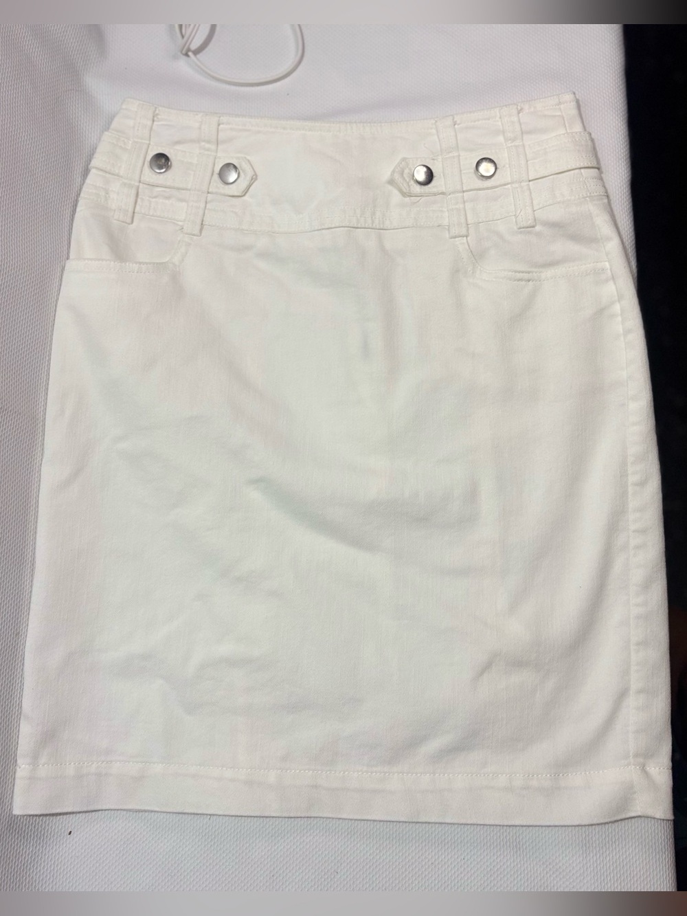 Versona White Mini Skirt with Metal Accent Buttons